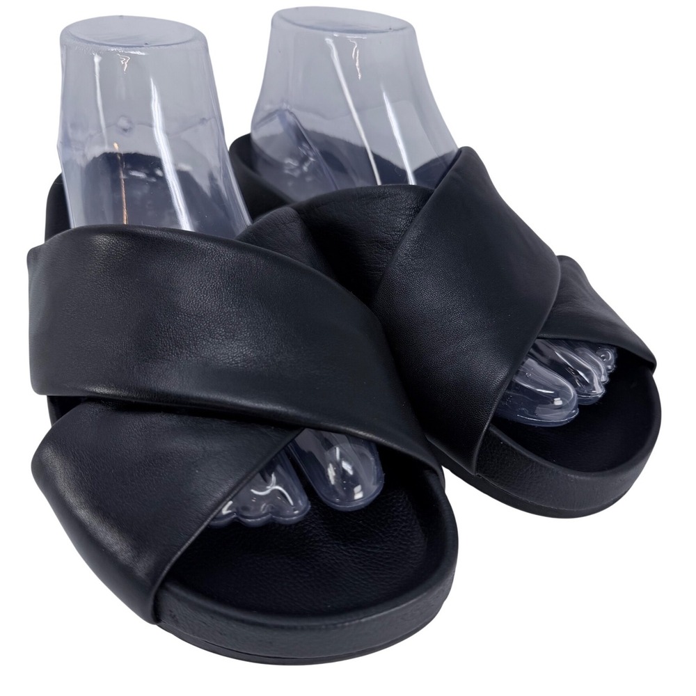 Caslon Womens Black Leather Crisscross Slide Sandals Padded Platform Slides